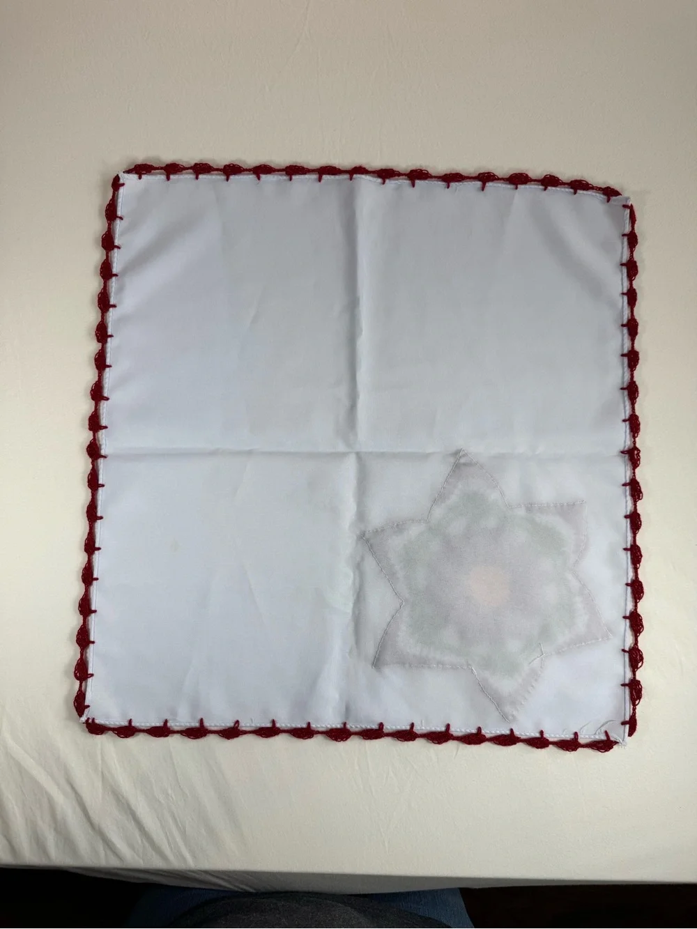 Mexican Napkin Servilleta Handwoven Crochet Red Poinsettia Nochebuena Star Motif